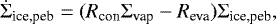 \begin{equation*} \dot{\Sigma}_{\textrm{ice,peb}} = (R_{\textrm{con}} \Sigma_{\textrm{vap}} - R_{\textrm{eva}}) \Sigma_{\textrm{ice,peb}}, \end{equation*}
