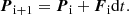 $$ \begin{aligned} {\boldsymbol{P}}_{\rm i+1} = {\boldsymbol{P}}_{\rm i} + {\boldsymbol{F}}_{\rm i} \mathrm{d}t. \end{aligned} $$