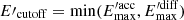 $ E{\prime}_{\mathrm{cutoff}} = \min(E_{\mathrm{max}}^{\prime\mathrm{acc}}, E_{\mathrm{max}}^{\prime\mathrm{diff}}) $