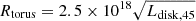 $ R_{\mathrm{torus}} =2.5\times10^{18}\sqrt{L_{\mathrm{disk,45}}} $