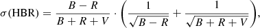 $$ \begin{aligned} \sigma \mathrm{(HBR)}=\frac{B-R}{B+R+V}\cdot \Bigg (\frac{1}{\sqrt{B-R}}+\frac{1}{\sqrt{B+R+V}}\Bigg ), \end{aligned} $$
