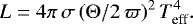 \begin{equation*}L = 4\pi\,\sigma\,(\Theta/2\,\varpi)^2\,T_{\textrm{eff}}^4. \end{equation*}