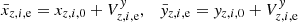 $$ \begin{aligned} \bar{x}_{z,i,\mathrm{e}} =x_{z,i,0} + V^{ y}_{z,i,\mathrm{e}}, \quad \bar{{ y}}_{z,i,\mathrm{e}} ={ y}_{z,i,0} + V^{ y}_{z,i,\mathrm{e}} \end{aligned} $$