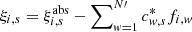 $ \xi_{i,s} = \xi_{i,s}^{\mathrm{abs}} - \sum\nolimits_{\mathit{w}=1}^{N\prime} c^*_{\mathit{w},s} f_{i,\mathit{w}} $