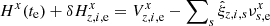 $ H^x(t_{\mathrm{e}}) +\delta H^x_{z,i,\mathrm{e}}=V^x_{z,i,\mathrm{e}} - \sum\nolimits_s \hat{\xi}_{z,i,s} \nu^x_{s,\mathrm{e}} $