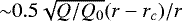${\sim} 0.5\sqrt{Q/Q_0}(r-r_c)/r$
