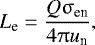 \begin{equation*} L_{\textrm{e}}=\frac{Q \usigma_{\textrm{en}}}{4 \upi u_{\textrm{n}}} ,\end{equation*}