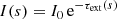 $$ \begin{aligned} I(s) = I_0\,\mathrm{e}^{-\tau _{\mathrm{ext}}(s)} \end{aligned} $$