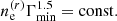 $ n_{\mathrm{e}}^{(r)}\Gamma_{\mathrm{min}}^{1.5}={\mathrm{const.}} $