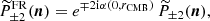 $$ \begin{aligned} \widetilde{P}^{\mathrm{FR} }_{\pm 2}(\boldsymbol{n})=e^{\mp 2\mathrm{i}\alpha (0,r_\mathrm{CMB} )} \,\widetilde{P}_{\pm 2}(\boldsymbol{n}), \end{aligned} $$
