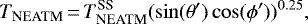 \begin{equation*} T_{\textrm{NEATM}}\,{=}\,T_{\textrm{NEATM}}^{\textrm{SS}} (\sin(\theta&#x0027;) \cos(\phi&#x0027;))^{0.25},\end{equation*}