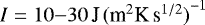 $I=10{-}30\,{\textrm{J}\,(\textrm{m}^2 \textrm{K}\,\textrm{s}^{1/2})}^{-1}$