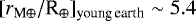 $[r_{\textrm{M} \oplus}/\textrm{R}_{\oplus}]_{\textrm{young\,earth}} \sim 5.4$