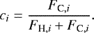 \begin{equation*} c_i = \frac{F_{\textrm{C},i}}{F_{\textrm{H},i} &#x002B; F_{\textrm{C},i}}. \end{equation*}