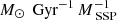 $ {M}_{{\odot}}\,\text{ Gyr}^{-1}\,{M}^{-1}_{\text{ SSP}} $