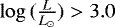 $\log\,(\frac{L}{L_{\odot}}) > 3.0$