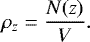 \begin{equation*}\rho_{z} = \dfrac{N(z)}{V}.\end{equation*}