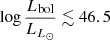 $ \log \frac{L_{\mathrm{bol}}}{L_{L_\odot}}\lesssim46.5 $