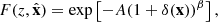 $$ \begin{aligned} F(z,\hat{\mathbf{x }}) = \exp \left[-A(1+\delta (\mathbf x ))^\beta \right], \end{aligned} $$