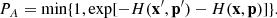 $$ \begin{aligned} P_A = \min \{1, \exp [-H(\mathbf x^{\prime } ,\mathbf p^{\prime } )-H(\mathbf x ,\mathbf p )]\}. \end{aligned} $$