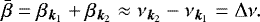 \begin{equation*} {\bar{\beta}} = \beta_{{\bm k}_1} &#x002B; \beta_{{\bm k}_2} \approx \nu_{{\bm k}_2} - \nu_{{\bm k}_1} = \Delta \nu .\end{equation*}