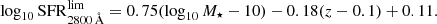 $$ \begin{aligned}&\log _{10}\mathrm{SFR}_{2800\,\AA }^\mathrm{lim} = 0.75 (\log _{10}M_\star -10) - 0.18(z-0.1) + 0.11. \end{aligned} $$
