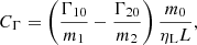 $$ \begin{aligned} C_\Gamma = \left( \frac{\Gamma _{10}}{m_1} - \frac{\Gamma _{20}}{m_2} \right) \frac{m_0}{\eta _{\rm L} L} , \end{aligned} $$