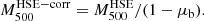$$ \begin{aligned} M_{500}^{\mathrm{HSE-corr} } = M_{500}^{\mathrm{HSE} } / (1 - \mu _{\rm b}). \end{aligned} $$