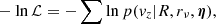 $$ \begin{aligned}&- \ln \mathcal{L} = - \sum \ln p(v_z|R,r_\nu ,{\boldsymbol{\eta }}) , \end{aligned} $$