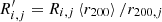 $ R_{i,j}^{\prime} = R_{i,j} \left\langle r_{200}\right\rangle/r_{200,j} $