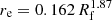 $ r_\mathrm{e} = 0.162\,R_\mathrm{f}^{1.87} $