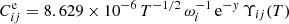 $$ \begin{aligned} C^\mathrm{e}_{ij}=8.629\times 10^{-6}\,T^{-1/2}\,\omega ^{-1}_{i}\, \mathrm{e}^{-{ y}}\, \Upsilon _{ij}(T) \end{aligned} $$