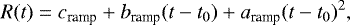 \begin{equation*} R(t) = c_{\textrm{ramp}} &#x002B; b_{\textrm{ramp}}(t-t_0) &#x002B; a_{\textrm{ramp}}(t-t_0){}^2,\end{equation*}