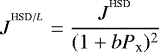 \begin{equation*} J^{^{\textrm{HSD}/L}} = \frac{J^{^{\textrm{HSD}}}}{(1&#x002B;b P_{\textrm{x}}){}^2} \end{equation*}
