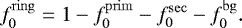 \begin{equation*} f^{\mathrm{ring}}_0 = 1 - f^{\mathrm{prim}}_0 - f^{\mathrm{sec}}_0 - f^{\mathrm{bg}}_0. \end{equation*}
