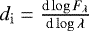 $d_{\mathrm{i}} = \frac{\textrm{d} \log F_{\lambda}}{\textrm{d} \log \lambda}$