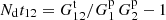 $ N_{\mathrm{d}} t_{12} = G^{\mathrm{t}}_{12}/G^{\mathrm{p}}_1\,G^{\mathrm{p}}_2 - 1 $