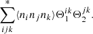 $$ \begin{aligned} \sum ^*_{ijk}\langle n_in_jn_k\rangle \Theta _1^{ik}\Theta _2^{jk}. \end{aligned} $$