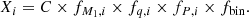 $$ \begin{aligned} X_i = C \times f_{M_1, i} \times f_{q, i} \times f_{P, i} \times f_{\rm bin}. \end{aligned} $$