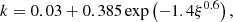 $$ \begin{aligned} k=0.03+0.385\exp \left(-1.4\xi ^{0.6}\right), \end{aligned} $$