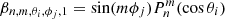 $$ \begin{aligned}&\beta _{n,m,\theta _i,\phi _j,1} = \sin (m \phi _j) P^m_n(\cos \theta _i) \end{aligned} $$