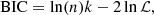 $$ \begin{aligned} \mathrm{BIC} = \ln (n)k - 2\ln \mathcal{L} , \end{aligned} $$
