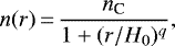 \begin{equation*}n(r) \,{=}\, \frac{n_{\textrm{C}}}{1 &#x002B; (r/H_0)^q}, \end{equation*}