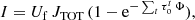 $$ \begin{aligned} I = U_{\rm f}\,J_{\rm TOT}\, (1-\mathrm{e}^{-\sum _t \tau _{\rm o}^t\,\Phi }), \end{aligned} $$