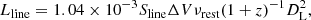 $$ \begin{aligned} L_{\rm line}=1.04\times 10^{-3}S_{\rm line}\Delta V\nu _{\rm rest}(1+z)^{-1}D^{2}_{\mathrm{L}},\end{aligned} $$