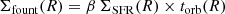 $$ \begin{aligned} \Sigma _{\rm fount}(R) = \beta \,\Sigma _{\rm SFR}(R) \times t_{\rm orb}(R) \end{aligned} $$