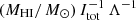 $ (M_{\mathrm{HI}}/\,{M}_{\odot})\,I_{\mathrm{tot}}^{-1}\,\Lambda^{-1} $