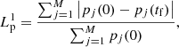 $$ \begin{aligned} L^1_{\rm p} = \frac{\sum _{j=1}^M \left|p_j(0) - p_j(t_{\rm f})\right|}{\sum _{j=1}^M p_j(0)}, \end{aligned} $$