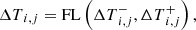 $$ \begin{aligned} {\Delta T}_{i,j} = \mathrm{FL} \left({\Delta T}^-_{i,j},{\Delta T}^+_{i,j}\right), \end{aligned} $$