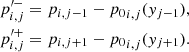 $$ \begin{aligned}&p^{\prime -}_{i,j} = p_{i,j-1} - {p_0}_{i,j}({ y}_{j-1}), \nonumber \\&p^{\prime +}_{i,j} = p_{i,j+1} - {p_0}_{i,j}({ y}_{j+1}). \end{aligned} $$